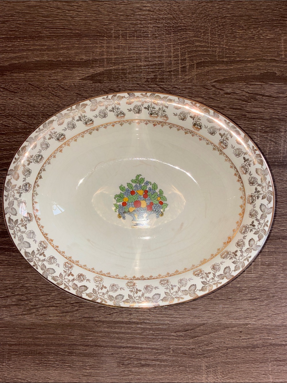 Vintage Pope Gosser 1151 Floral Fruit Pattern Serving Bowl